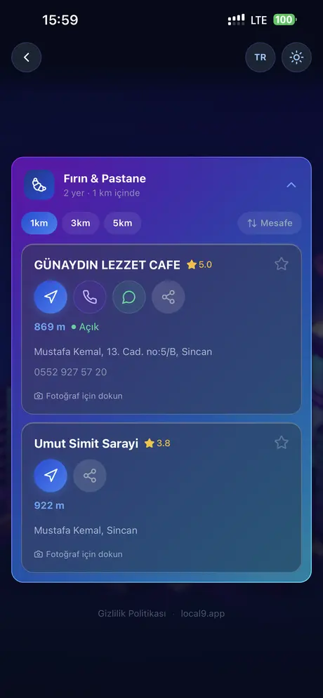 Local9 Fırın & Pastane sonuç listesi