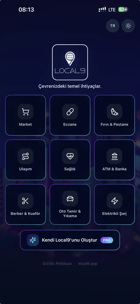 Local9 koyu tema ana ekran