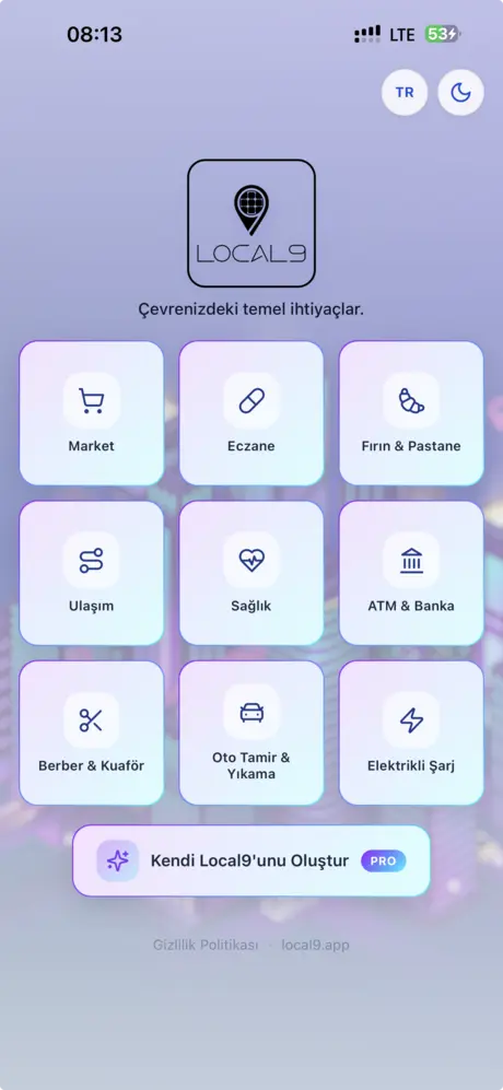 Local9 açık tema ana ekran